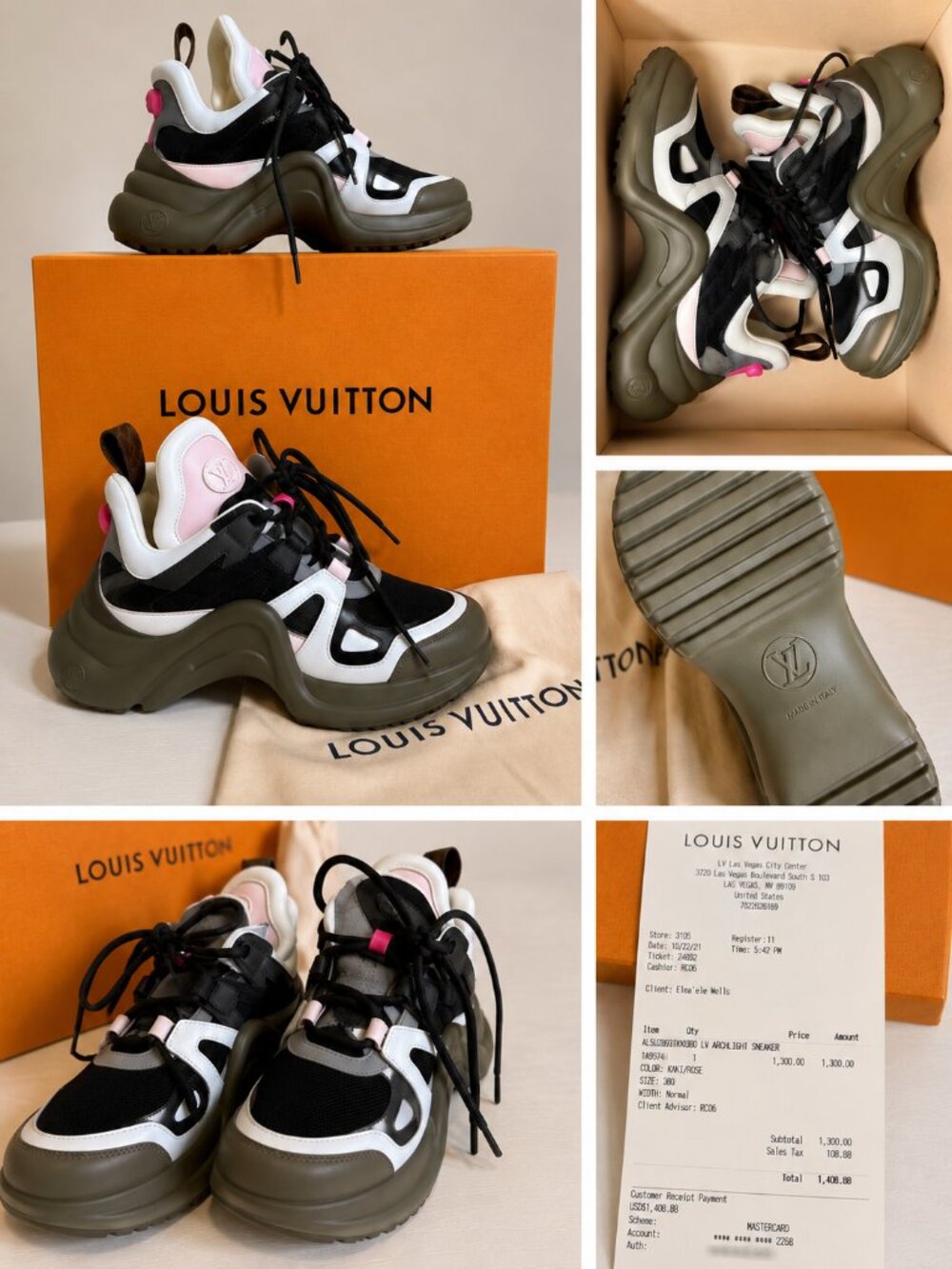 Authentic Louis Vuitton Archlight Sneaker Khaki Rose Size 38
